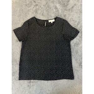 LOFT Women's M Black White Polka Dot Short Sleeve Shirt Top Blouse